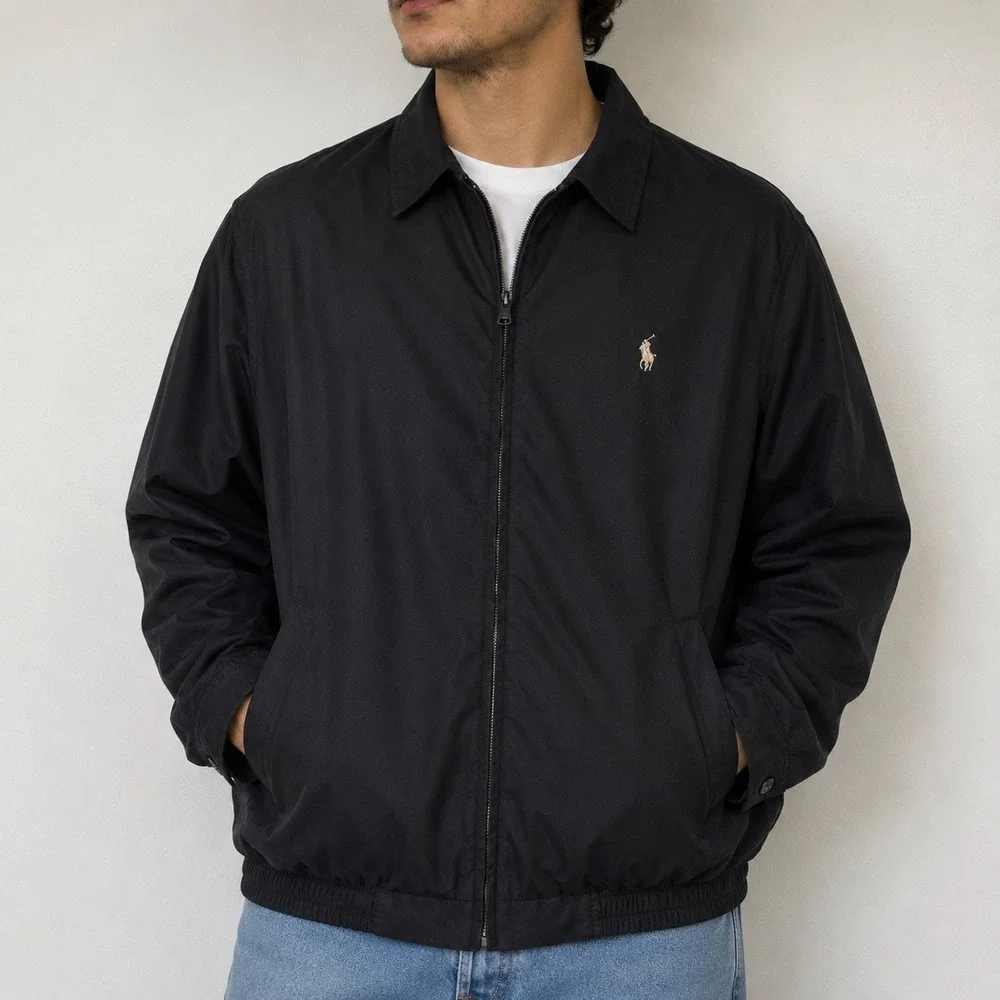 VTG 90's Polo Ralph Lauren Bi Swing Harrington Zip Up Jacket Black Men's XXL